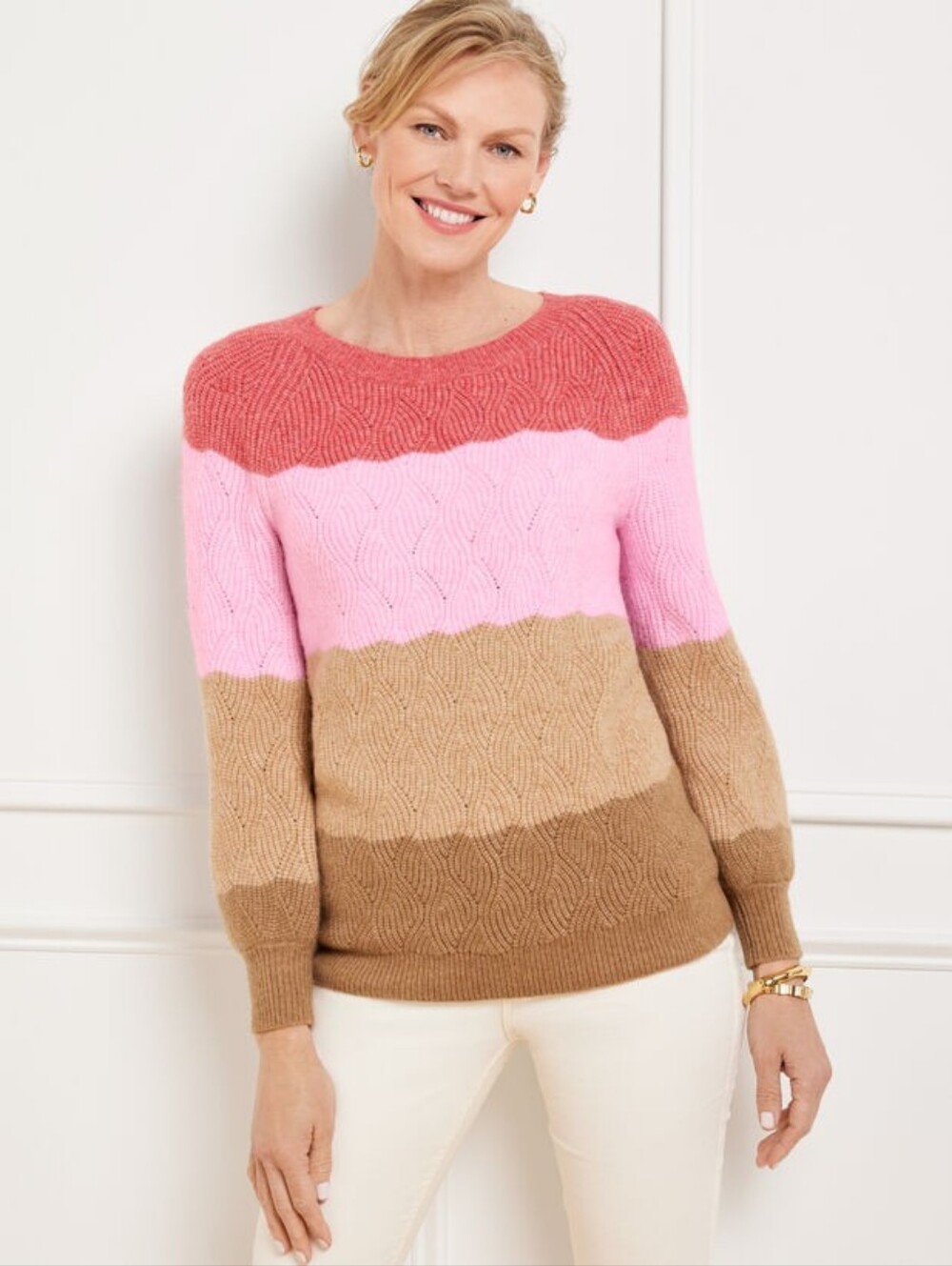 TALBOT'S COZY WAVY STRIPE CABLE KNIT SWEATER SIZE L